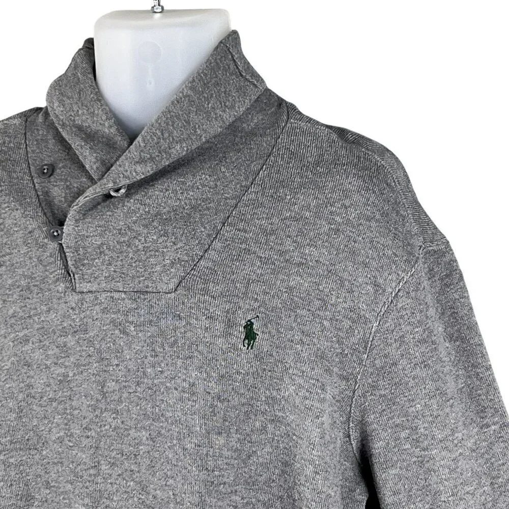 Polo Ralph Lauren Mens XL Jersey Shawl Collar Gray Pullover Sweater Quiet Luxury